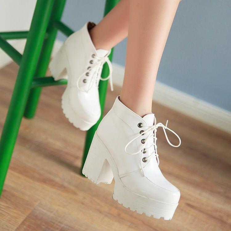 Block Heel Lace-Up Ankle Boots Product Image