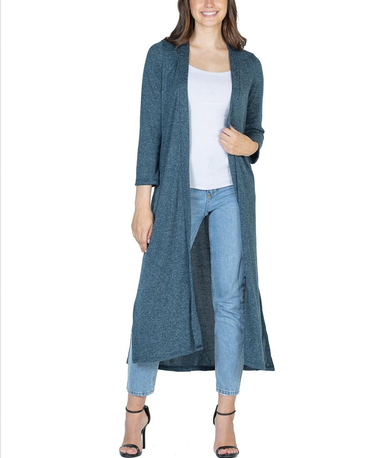 24seven Comfort Apparel Womens Long Duster Open Front Knit Cardigan Jacket Product Image