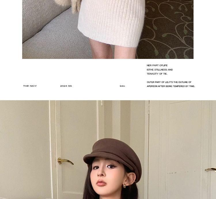 Long Sleeve Scoop Neck Plain Ribbed Knit Bodycon Mini Dress Product Image