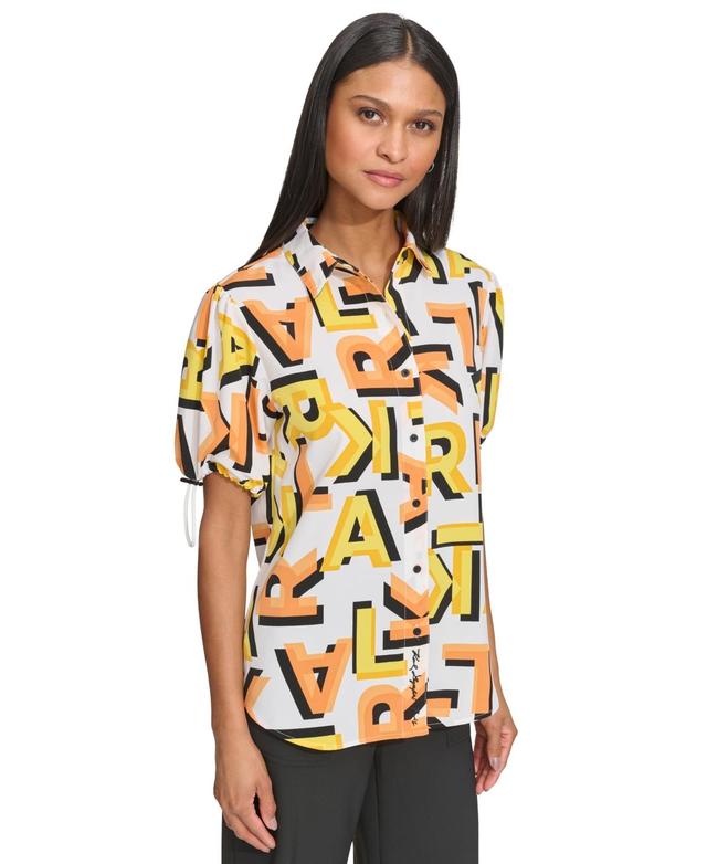 Karl Lagerfeld Paris Womens Printed Bungee-Sleeve Blouse Product Image