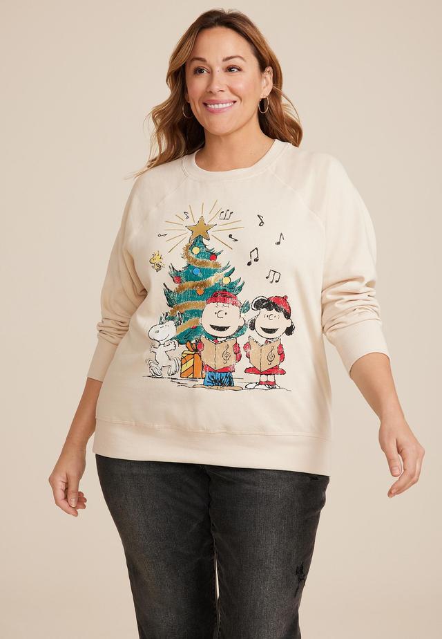 Maurices Plus Size Womens Peanuts Holiday Relaxed Fit Sweatshirt Beige Size 4X Product Image