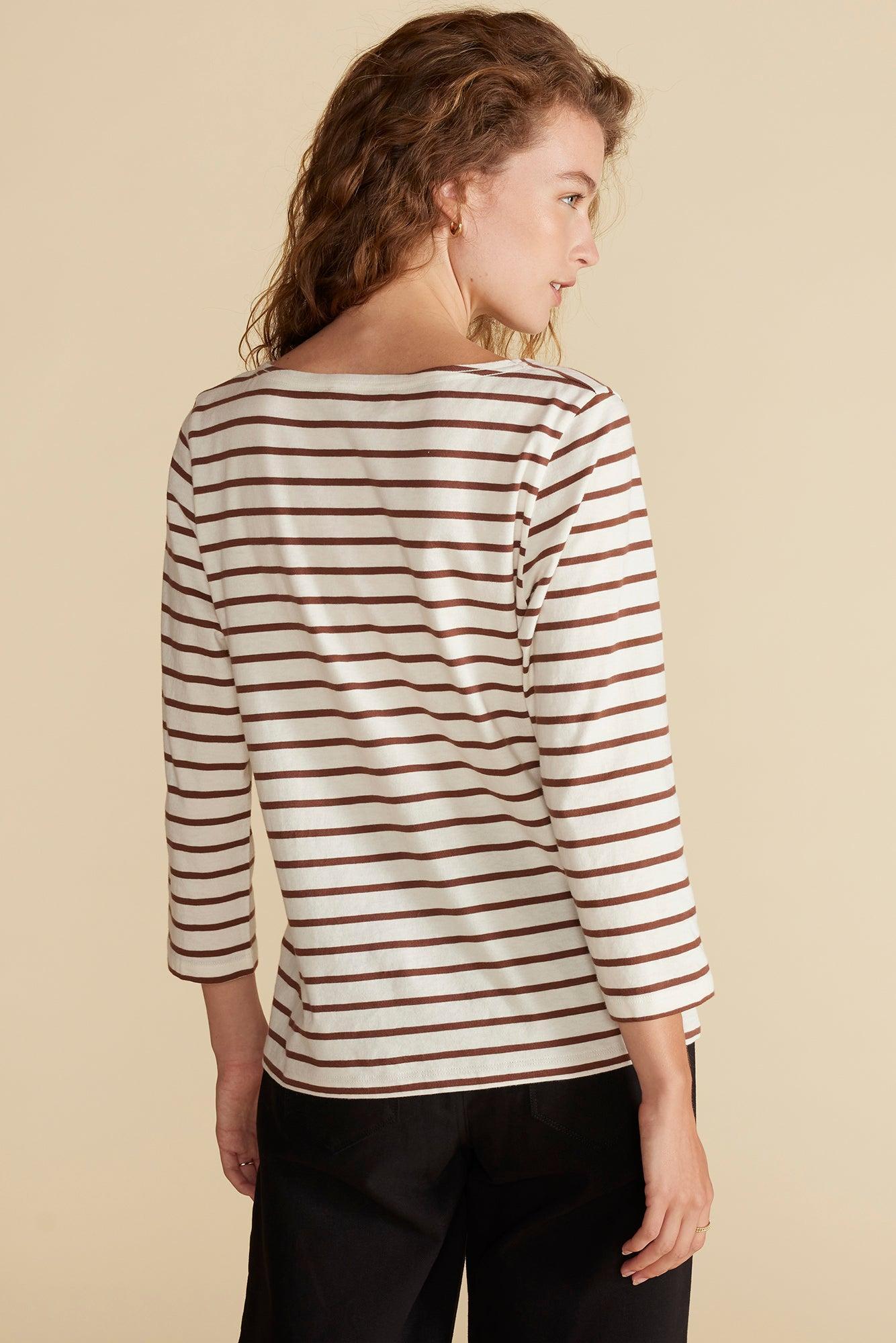 Francoise Organic Cotton Tee - Ivory and Espresso Brown Stripe product image