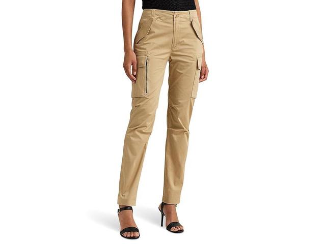 Lauren Ralph Lauren Cotton Sateen Cargo Pants (Birch Tan) Women's Clothing Product Image