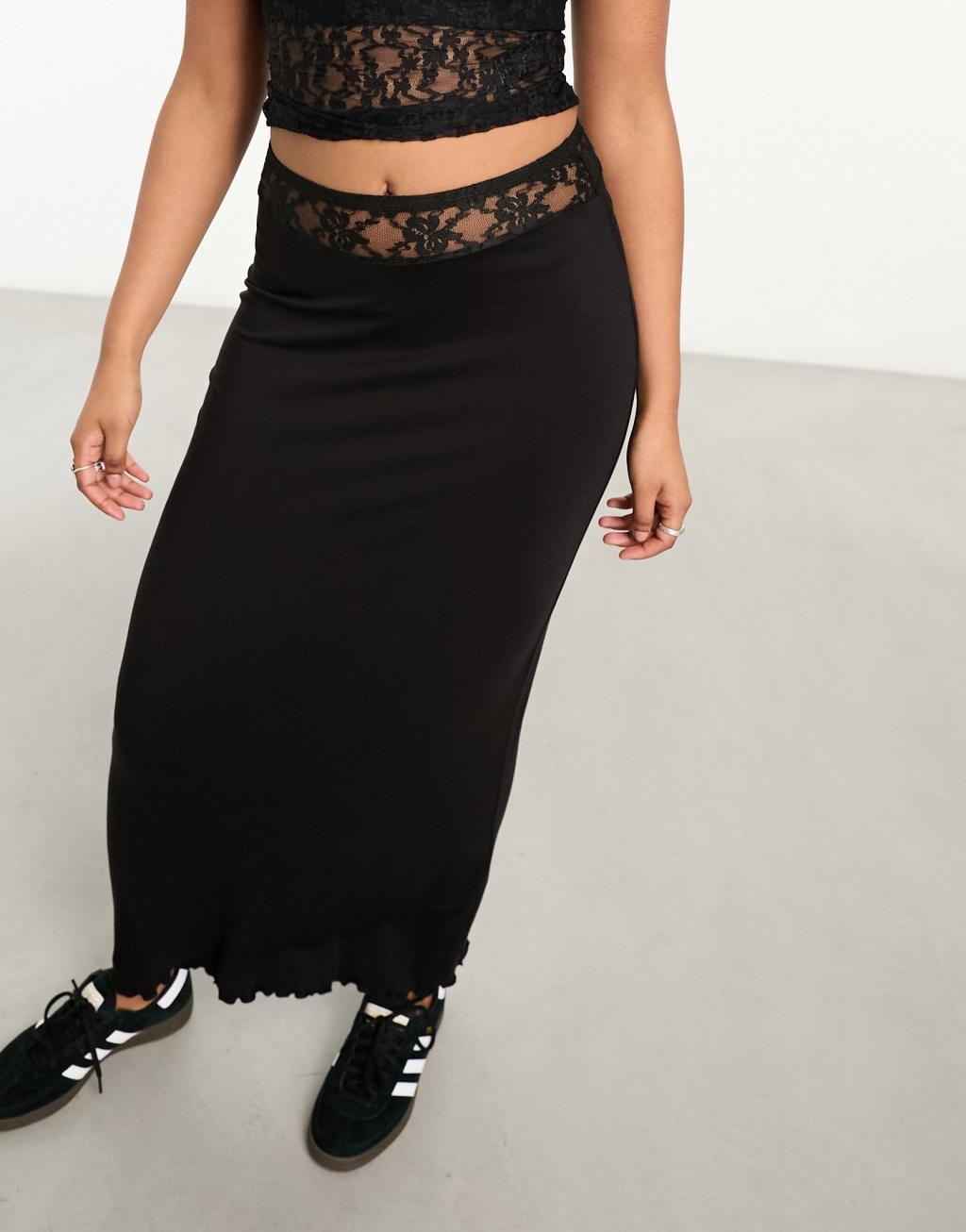 COLLUSION lace panel maxi skirt in black  Product Image