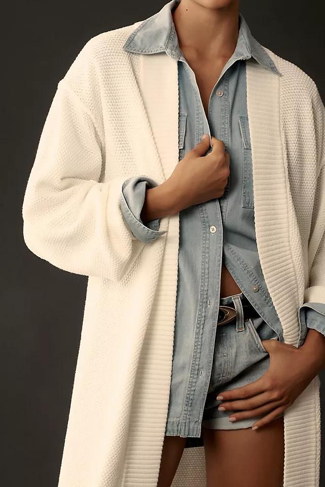 Flat White Livvy Waffle Knit Cardigan Sweater: Long Edition Product Image