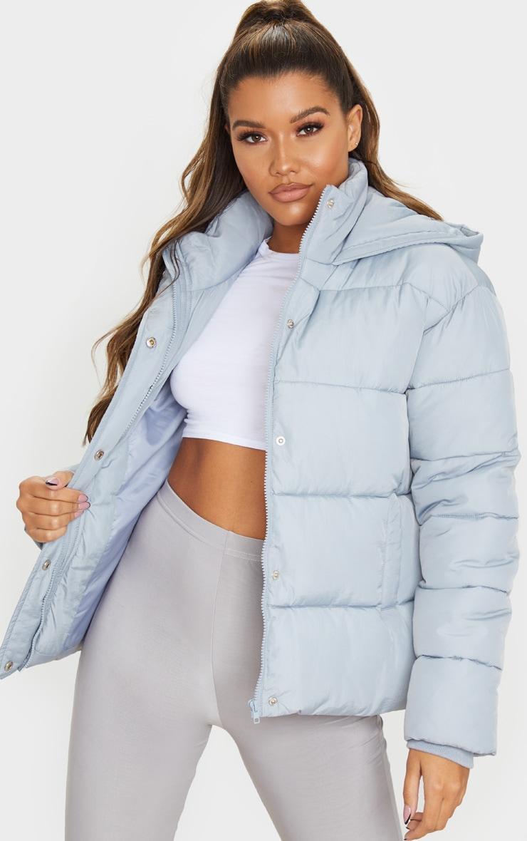 Light Grey Padded Panel Puffer Hooded Jacket Product Image