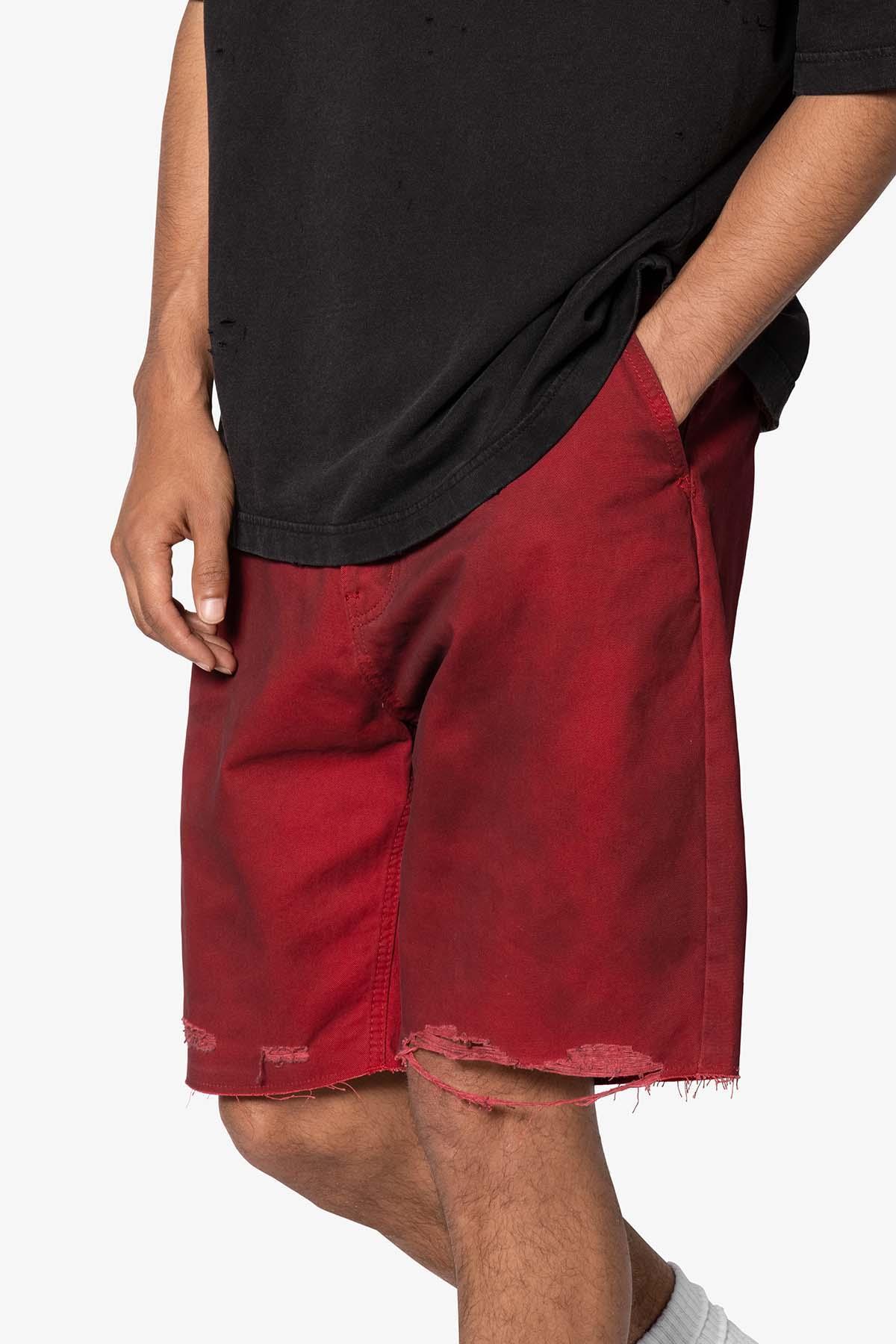 Burnt Distressed Red Denim Shorts - Red Product Image