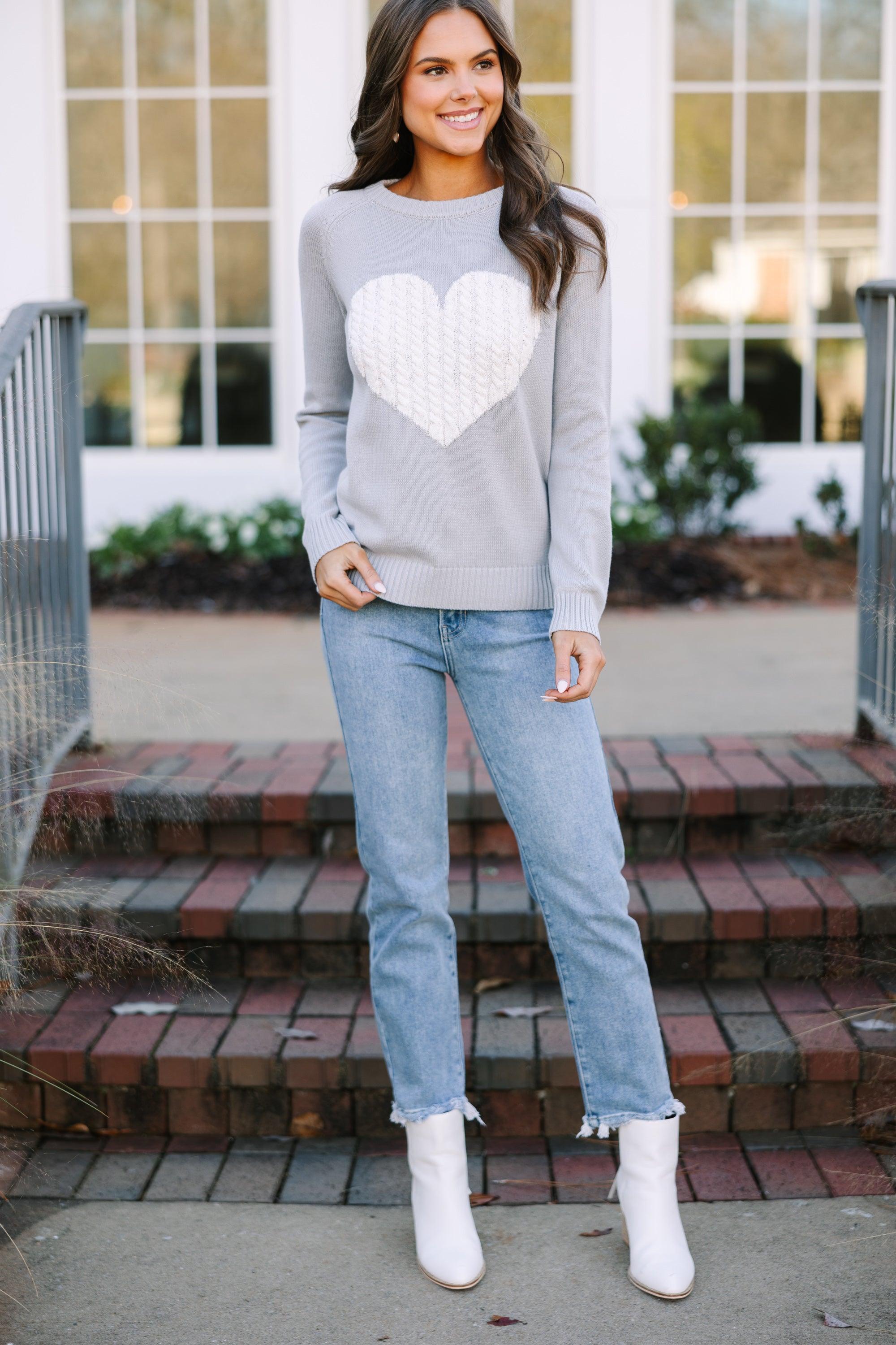 All For Love Gray And Ivory Heart Sweater Female Product Image