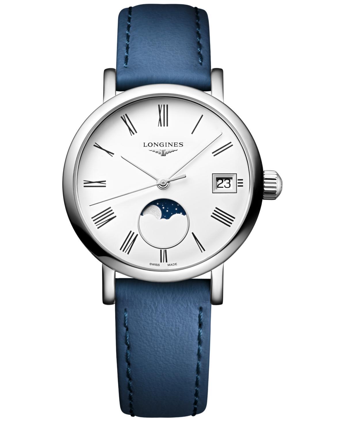 Longines Womens Swiss Elegant Moonphase Blue Leather Strap Watch 30mm Product Image