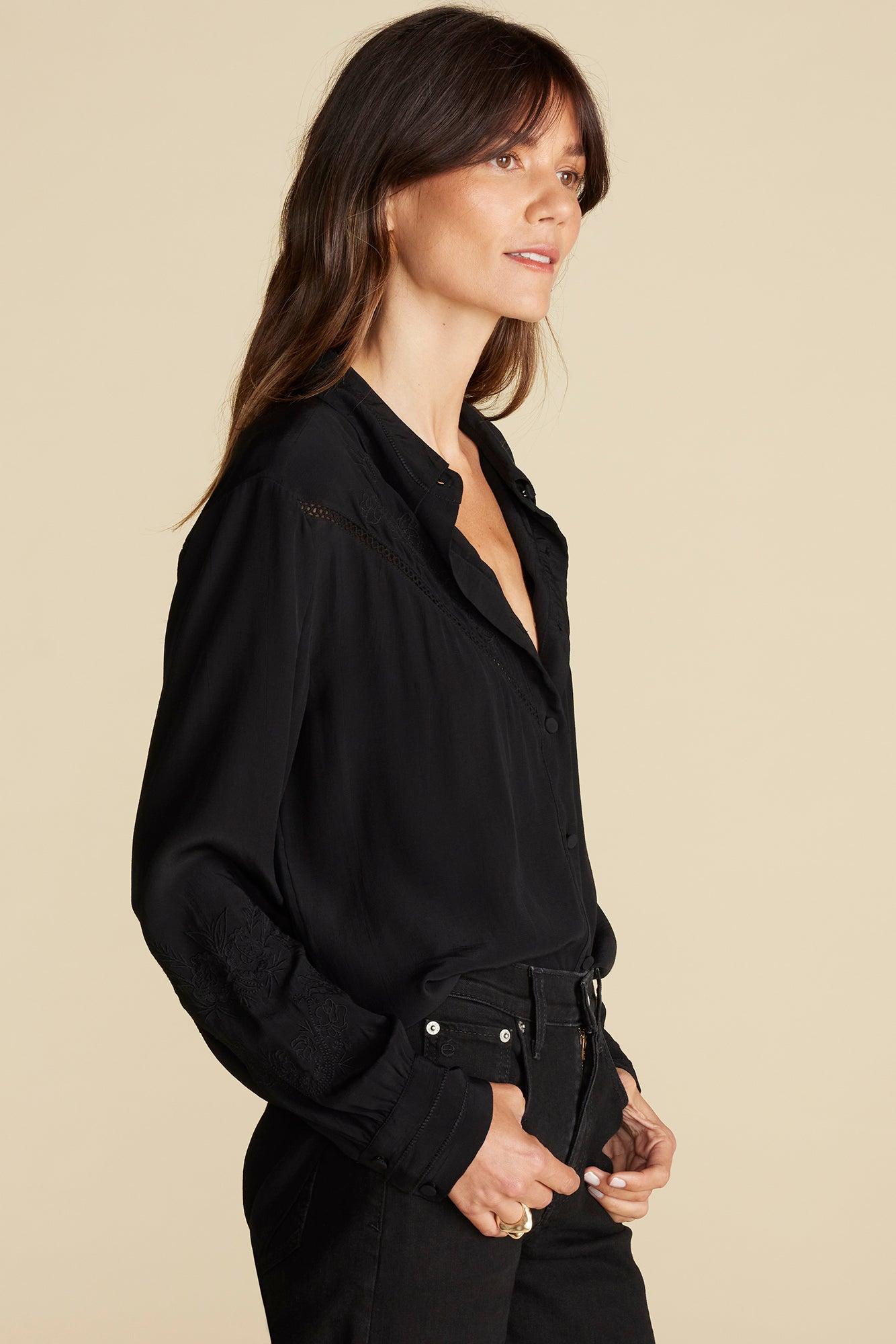 Melisande Embroidered Crepe Blouse - Black Product Image