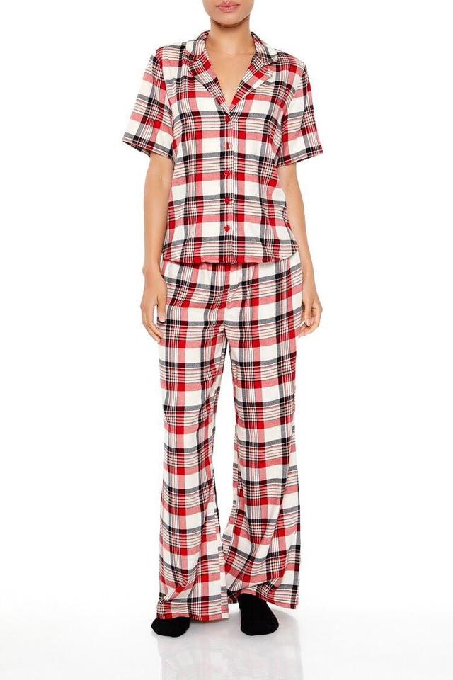 Plaid Shirt & Pants Flannel Pajama Set | Forever 21 Product Image