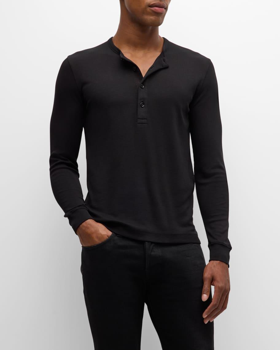 Mens Ribbed Henley Long-Sleeve T-Shirt Product Image