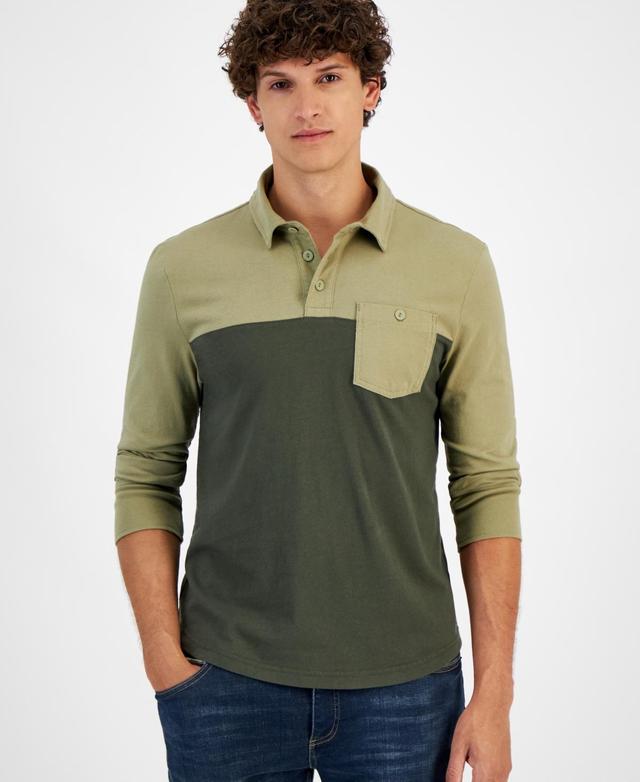 Sun + Stone Mens Utility Long Sleeve Colorblocked Pocket Polo Shirt, Created for Macys Product Image