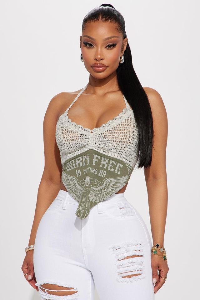 Freedom Rider Crochet Halter Top - Sage Product Image