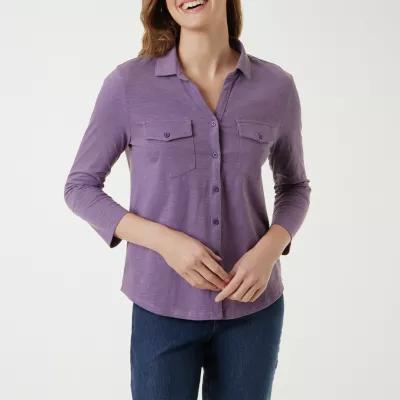 Gloria Vanderbilt Womens 3/4 Sleeve Regular Fit Button-Down Shirt Product Image