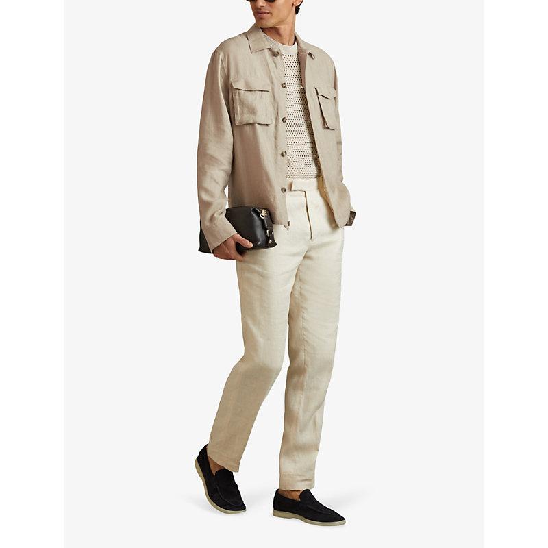 REISS Mens Stone Viera Patch-pocket Long-sleeve Linen Overshirt Product Image