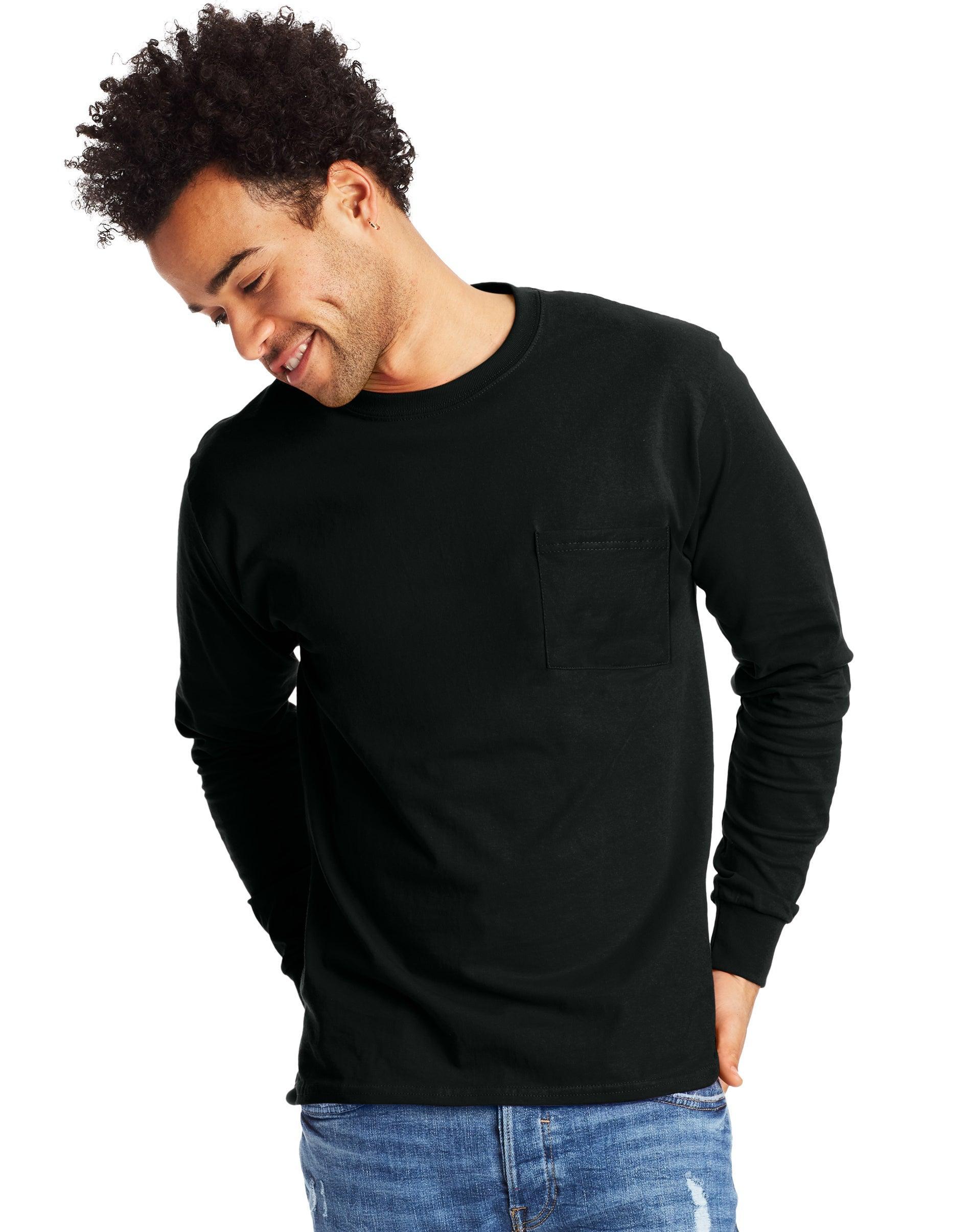 Hanes Essentials Mens Cotton Long Sleeve Pocket Tee White S Product Image