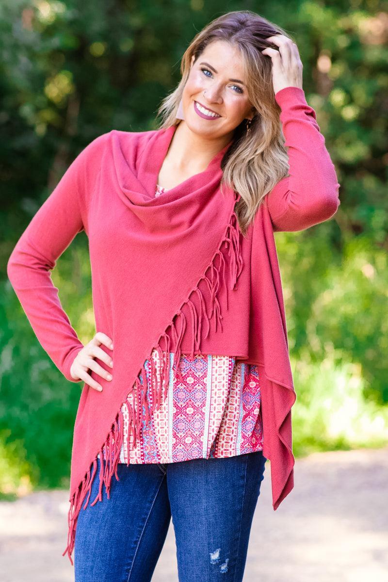 Terra Cotta Fringe Trim Cardigan Product Image