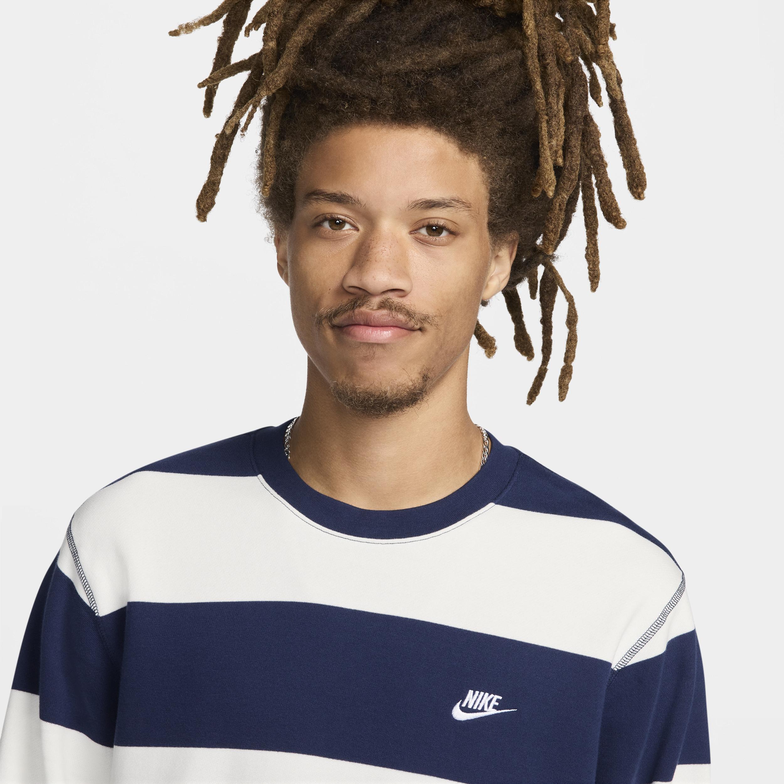 Nike Mens Nike Club Stripe Heavyweight French Terry Crew - Mens Midnight Navy/Sail/White Product Image