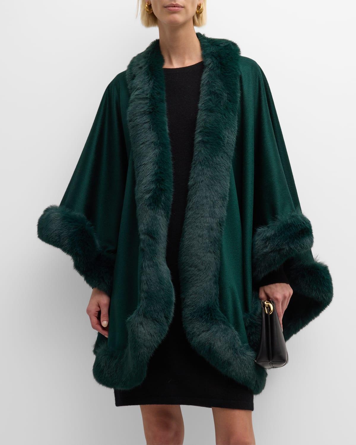 Sofia Cashmere Faux Fur Trim Cashmere Cape Product Image