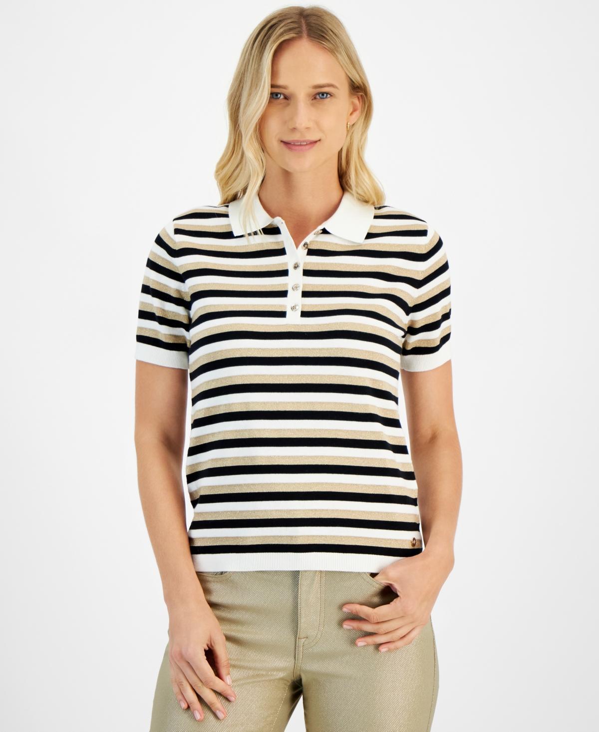 Tommy Hilfiger Womens Cotton Striped Polo Top - Blk product image