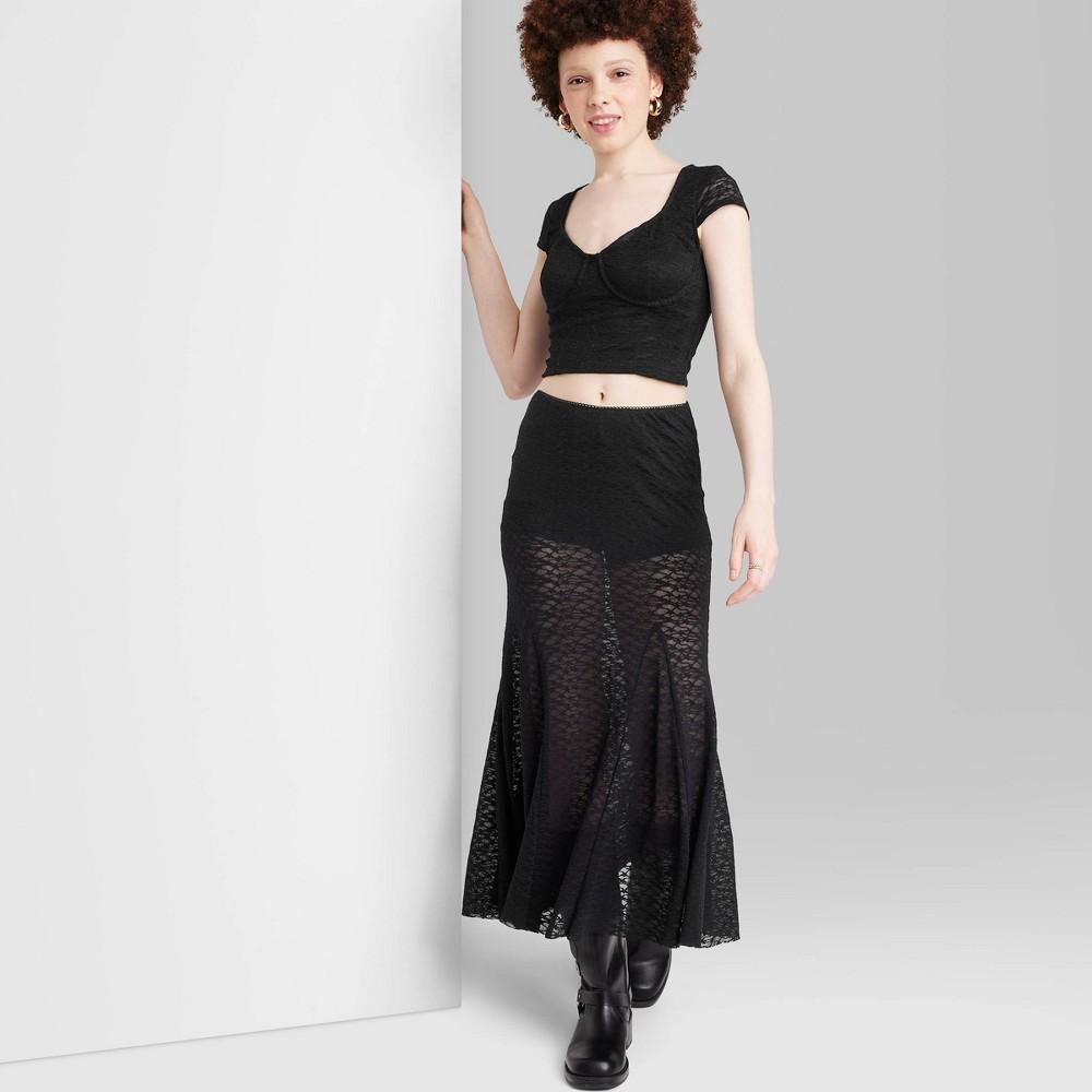 Womens Mid-Rise Lace Trumpet Maxi Skirt - Wild Fable Black XS Product Image