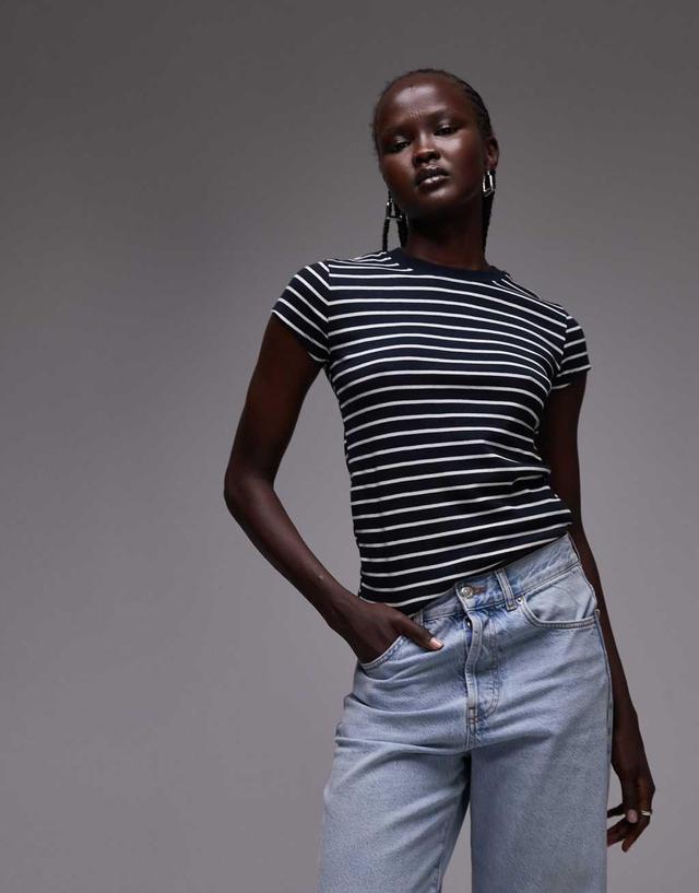 Topshop stripe longline everyday tee in navy Product Image