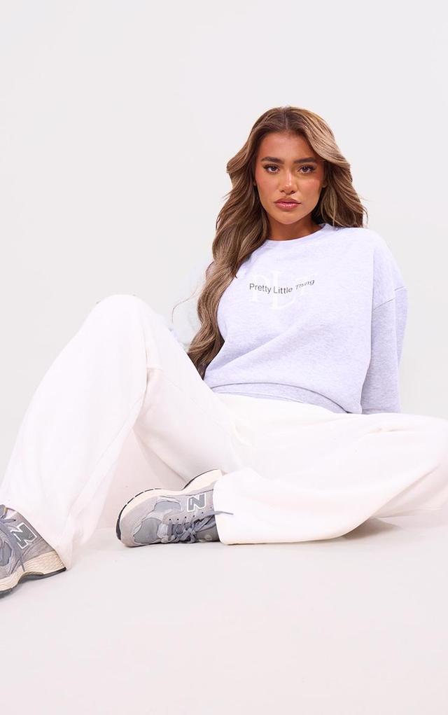 PRETTYLITTLETHING Ash Grey Graphic Oversized Crewneck Sweatshirt Product Image