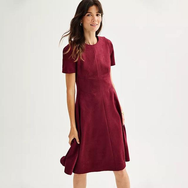 Womens Andrew Marc Short Sleeve Crewneck Midi Dress Product Image