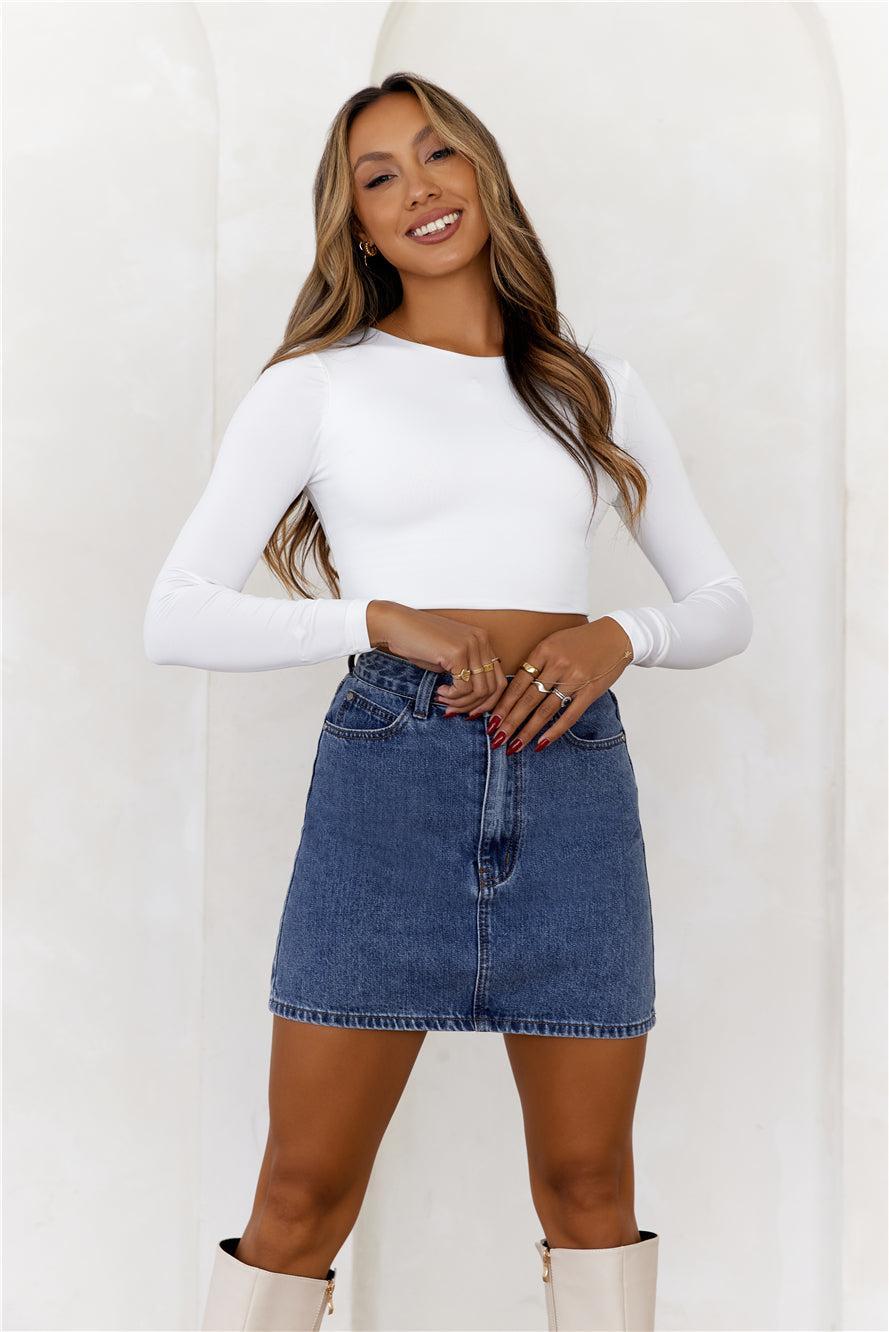 HELLO MOLLY BASE Errands All Day Long Sleeve Crop Top White Product Image