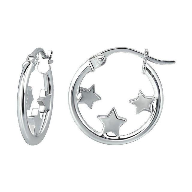 Aleure Precioso Sterling Silver 3 Stars Hoop Earrings, Womens, Silver Tone Product Image