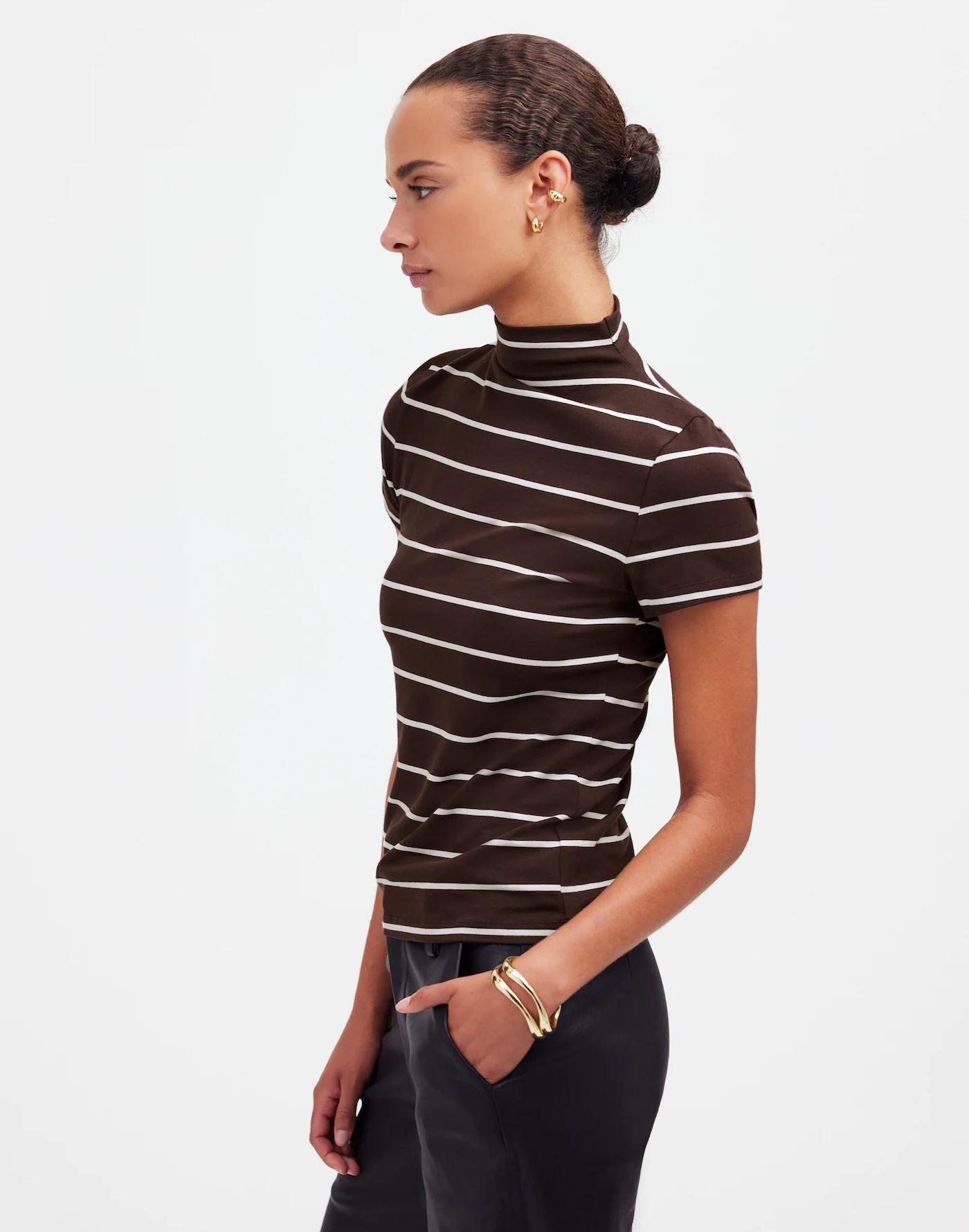 Short-Sleeve Mockneck Tee in Stripe Product Image