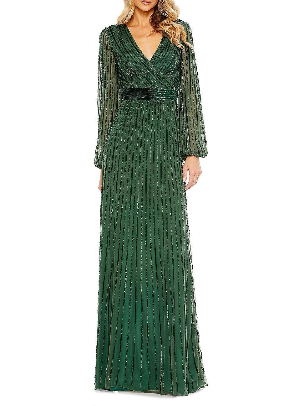 Womens Sequin-Embellished Bishop-Sleeve Gown Product Image