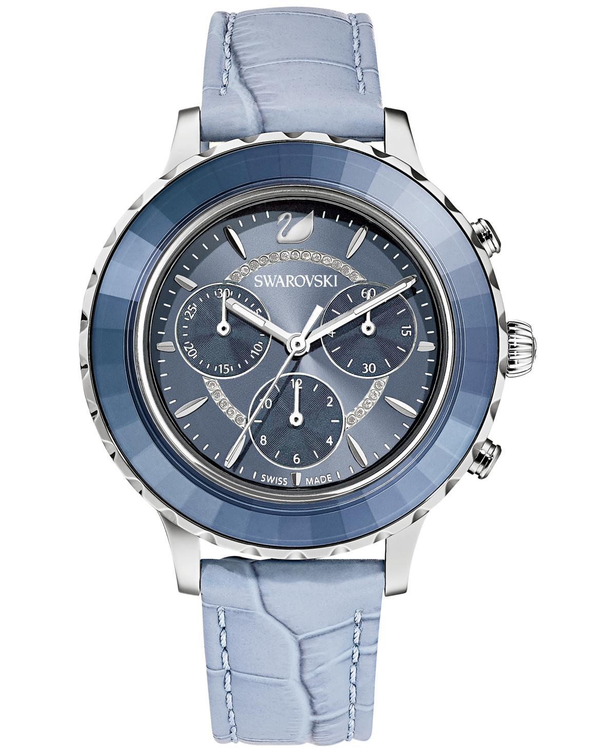 Swarovski Womens Swiss Chronograph Octea Lux Blue Crocodile Leather Strap Watch 38mm Product Image