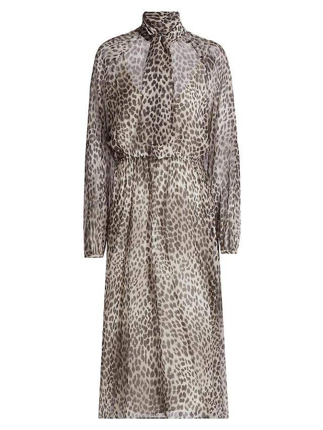 Womens Glizia Leopard Silk Tieneck Midi-Dress Product Image