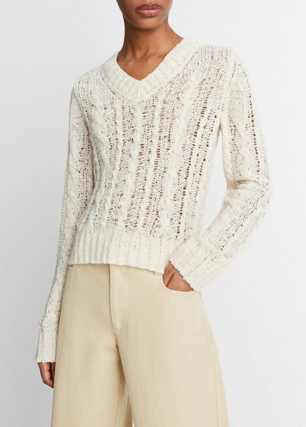 Textured Cable V-Neck Sweater Product Image