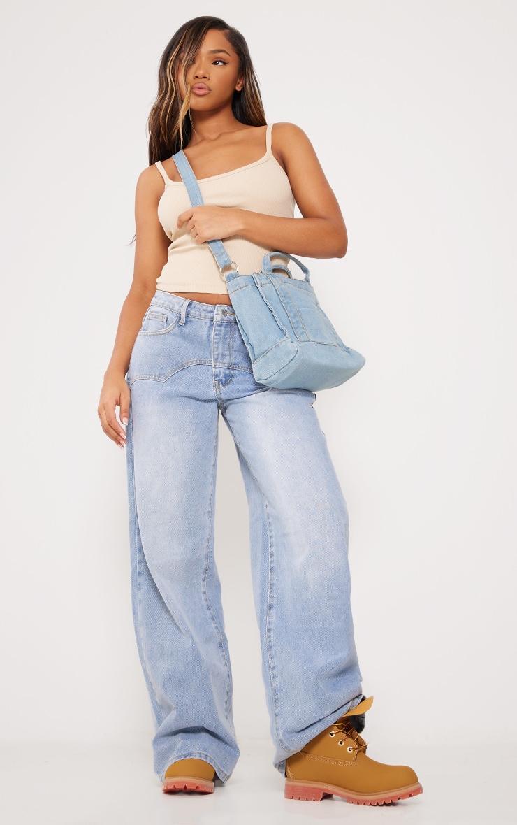 Light Blue Wash Western Detail Wide Leg Jeans Product Image