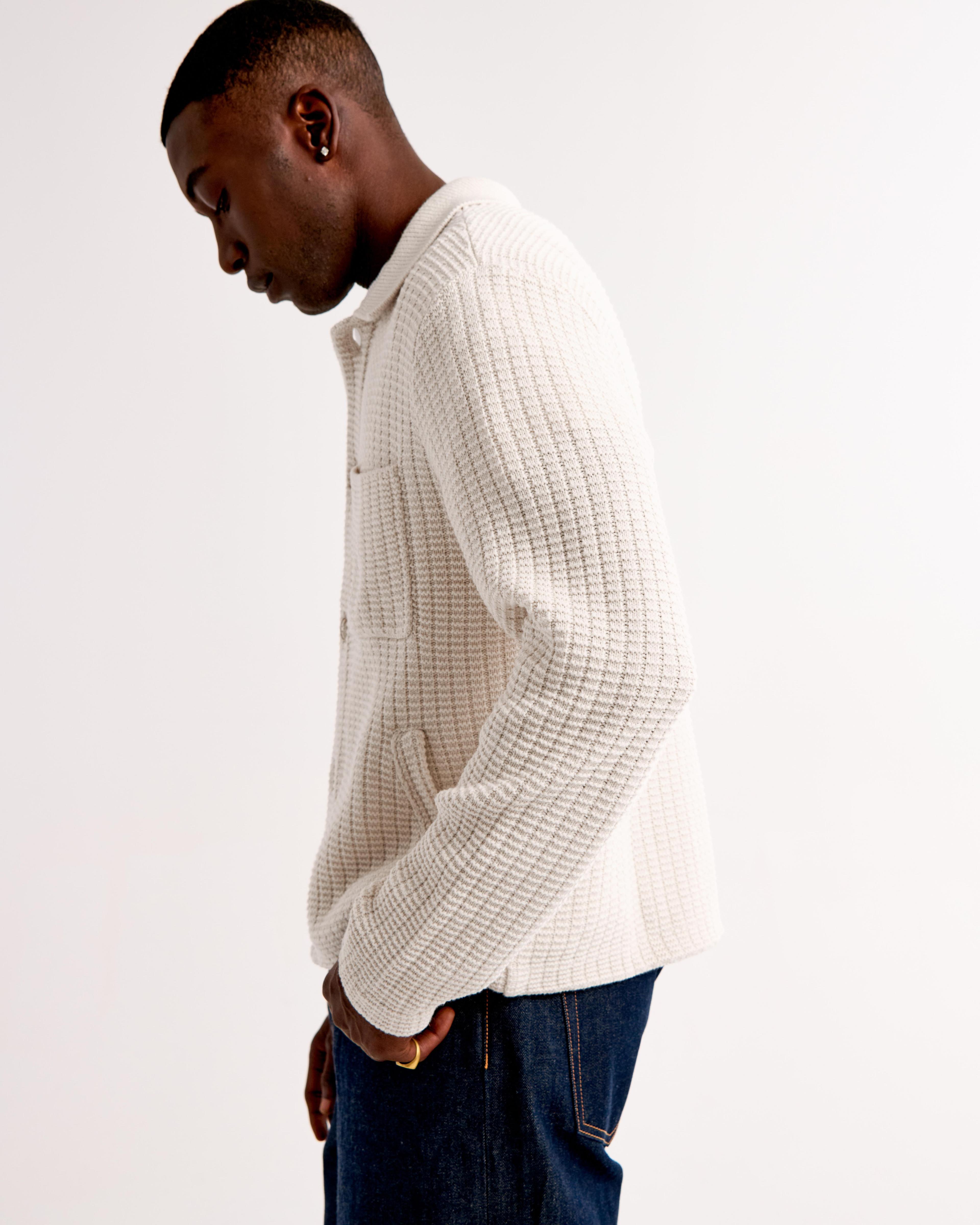 Cropped Stitched Sweater Shirt Jacket Product Image