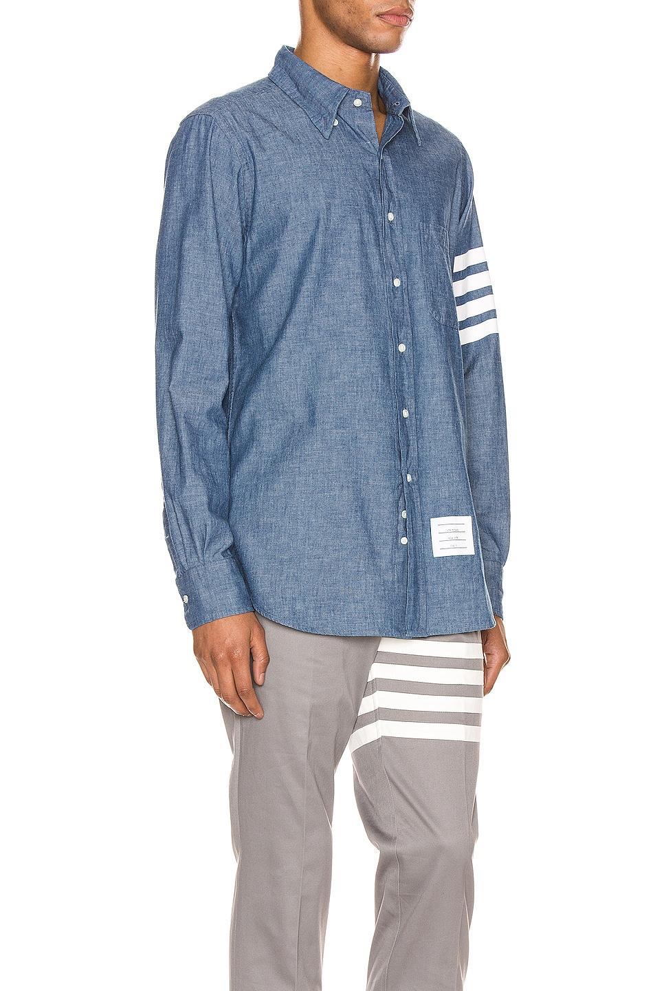 Thom Browne Straight Fit Button Down Long Sleeve Shirt Blue. (also in 1). Product Image