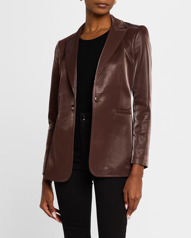 Breann Shiny Vegan Leather Long Fitted Blazer Product Image