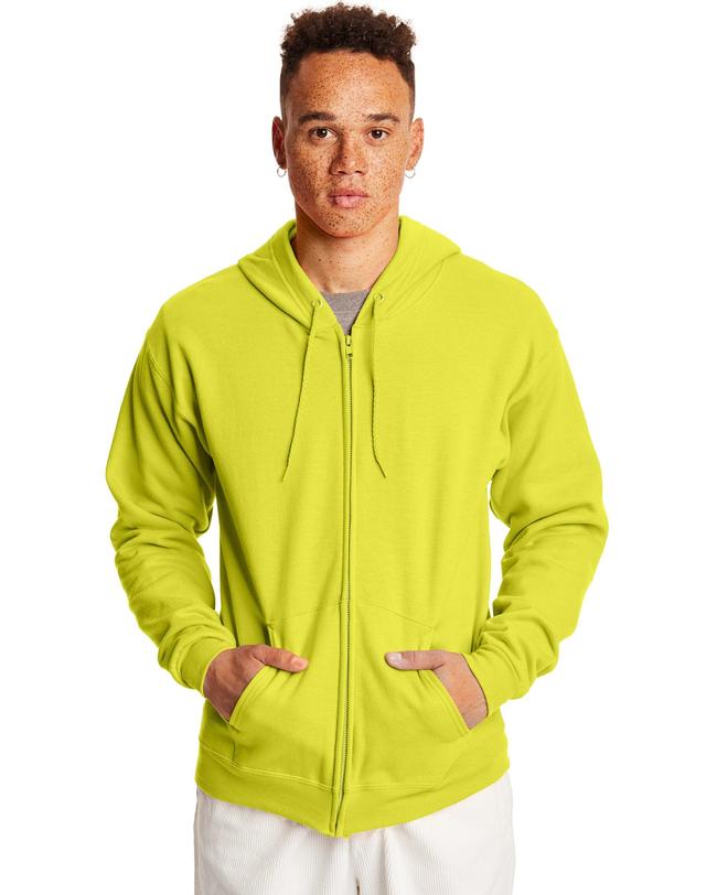 Hanes EcoSmart Mens Full-Zip Fleece Hoodie Safety Green M Product Image