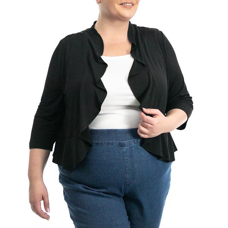 Plus Size Nina Leonard Ruffle Bolero, Womens Blue Product Image