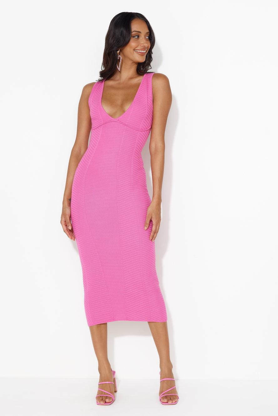 Empower Me Ribbed Midi Dress Pink Product Image