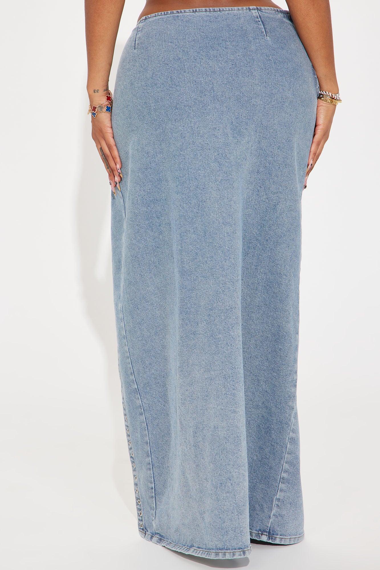 Daydreaming Lace Up Denim Maxi Skirt - Medium Wash Product Image