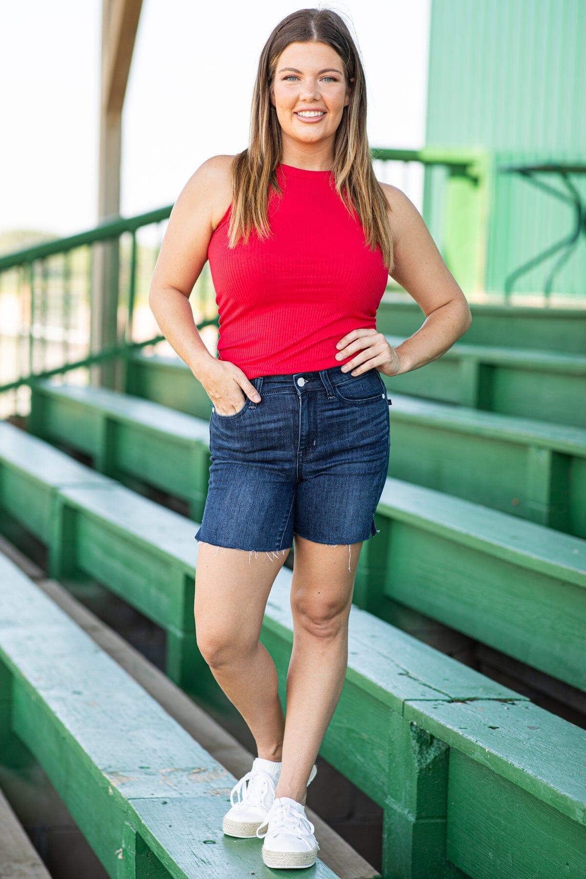 Judy Blue Fray Hem Mid Length Shorts Product Image