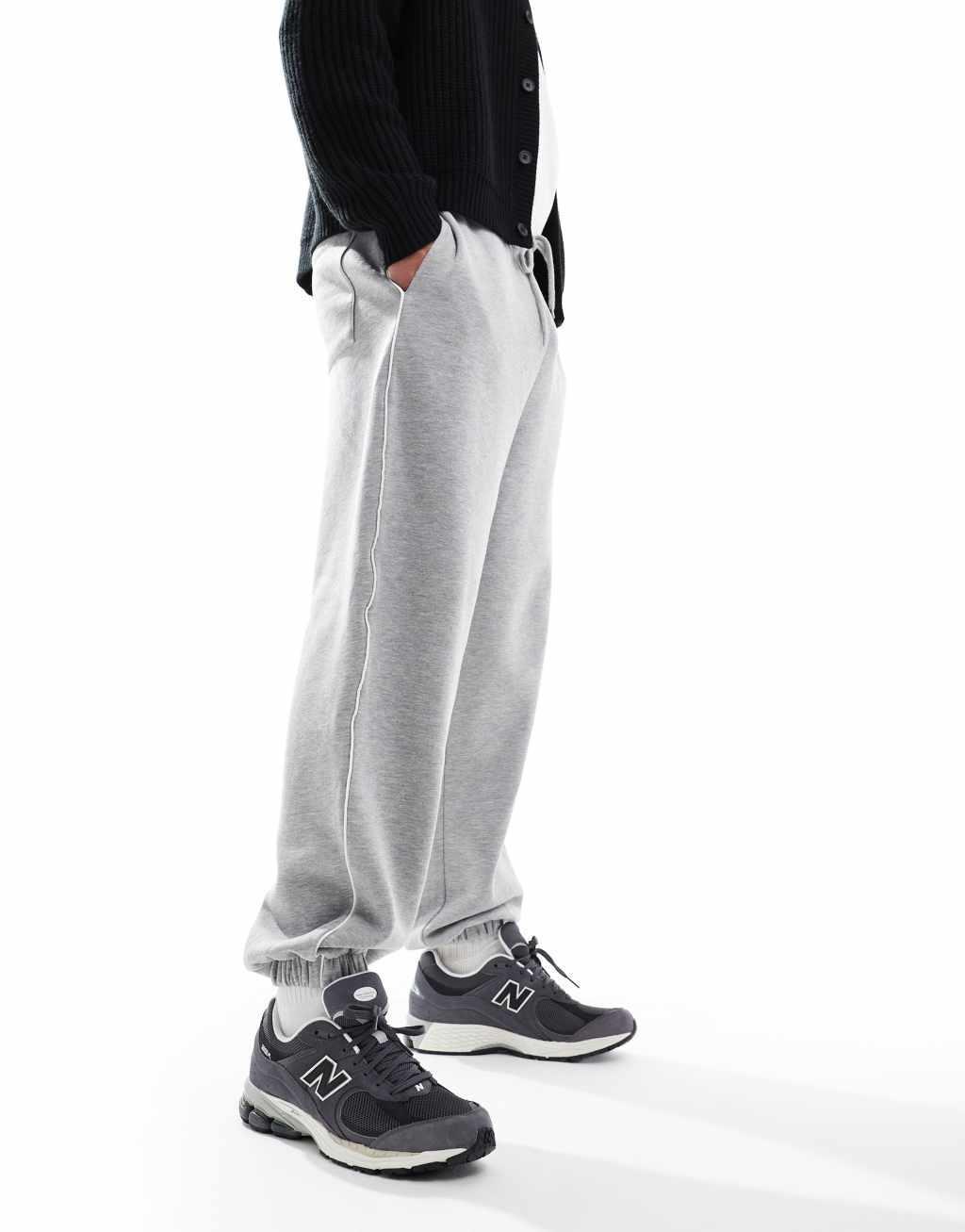 ASOS DESIGN oversized sweatpants with piping in gray heather Product Image