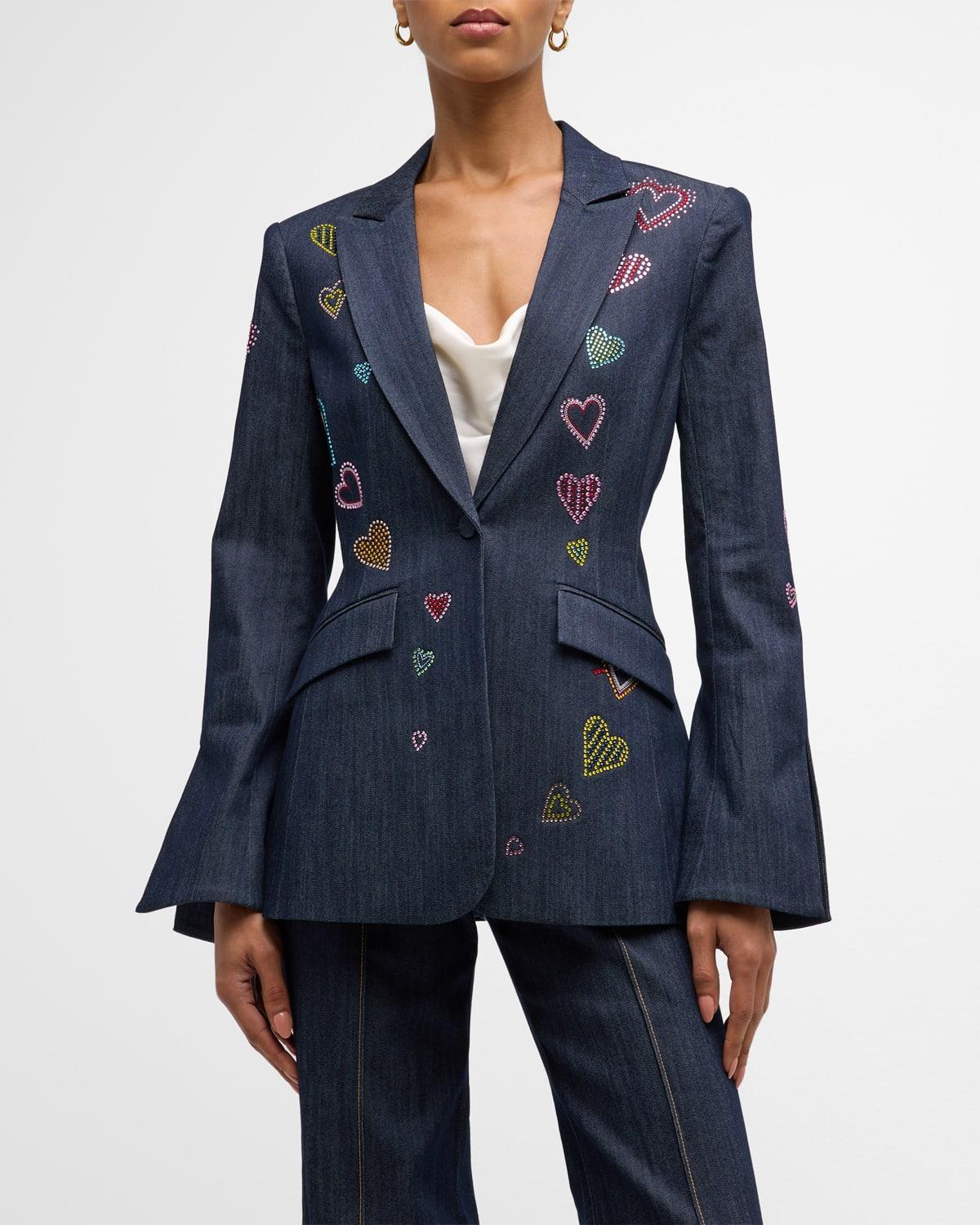 Cinq A Sept Cheyenne Heart Embroidered Denim Jacket In Indigo Product Image