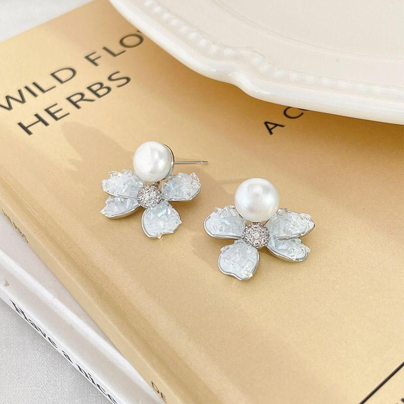 Floral Faux Crystal Faux Pearl Alloy Drop Earring Product Image