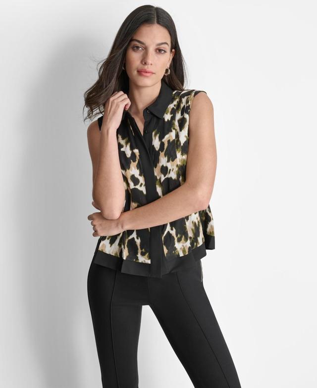 Dkny Womens Printed Sleeveless Button-Front Blouse Product Image