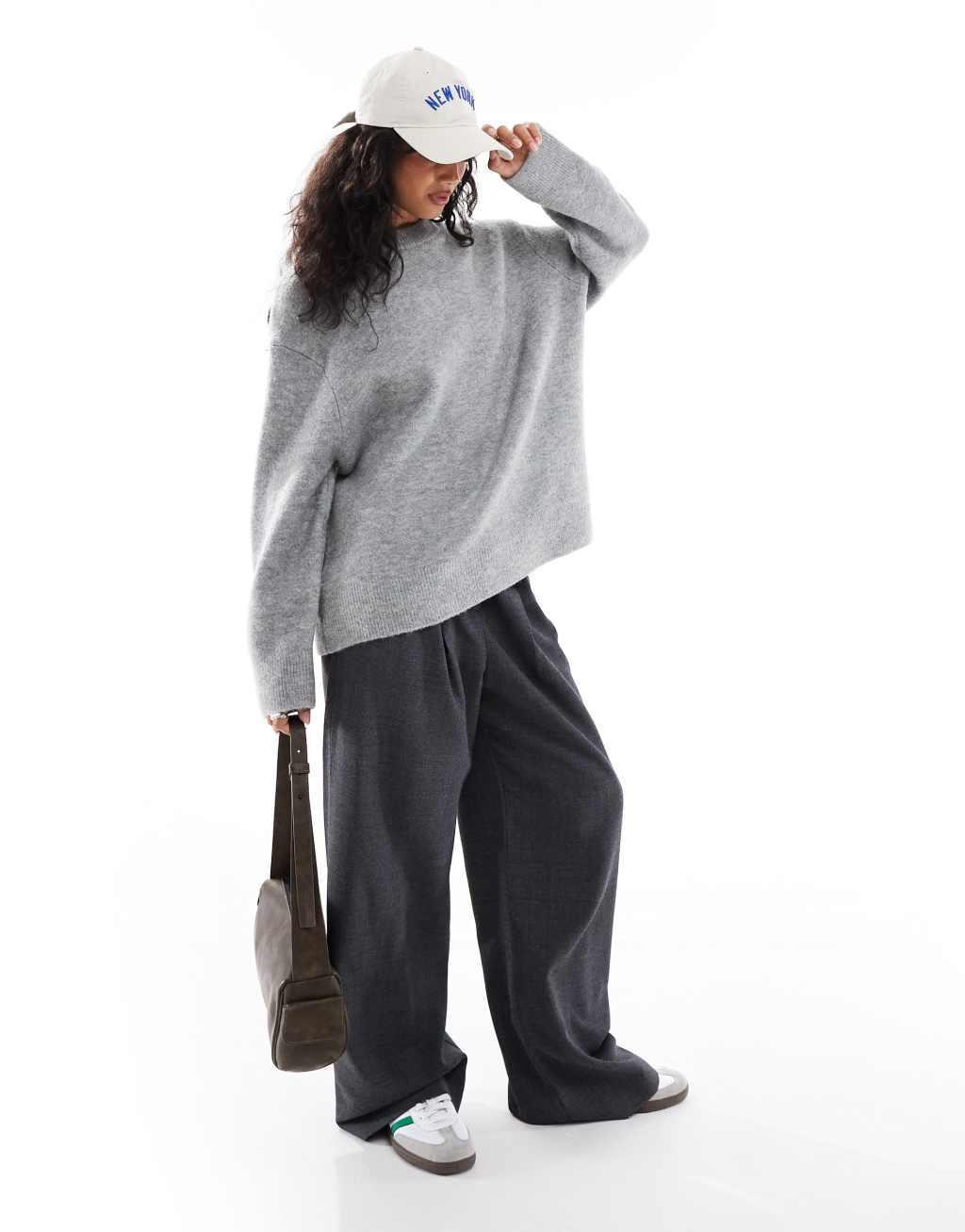 Stradivarius soft touch round neck sweater in gray Product Image